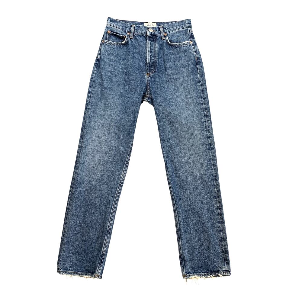 Agolde Jeans Women 26 Denim 90s Pinch Waist High Rise Straight Button Fly Fringe